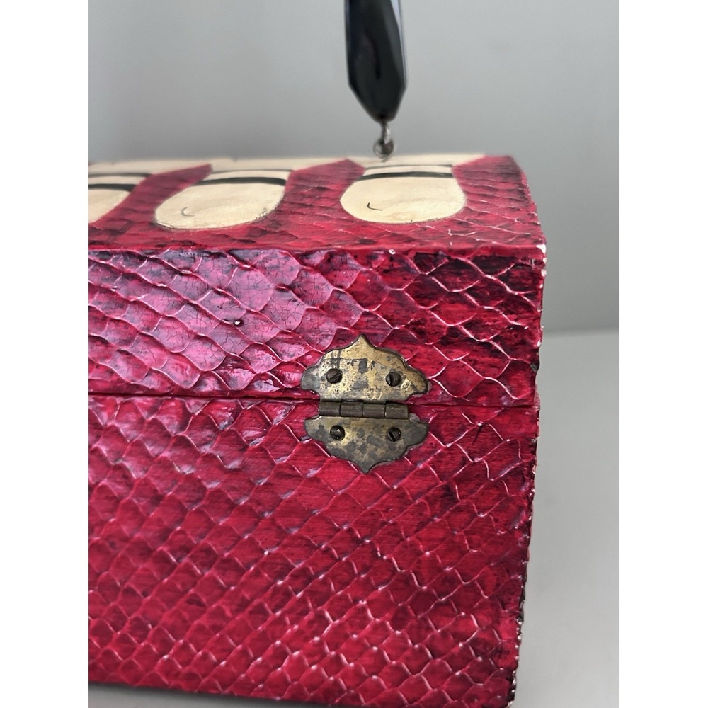 Vintage Rockabilly Bowling Decoupage Wooden Box Purse Handbag Red & Black OOAK! - Picture 9 of 16